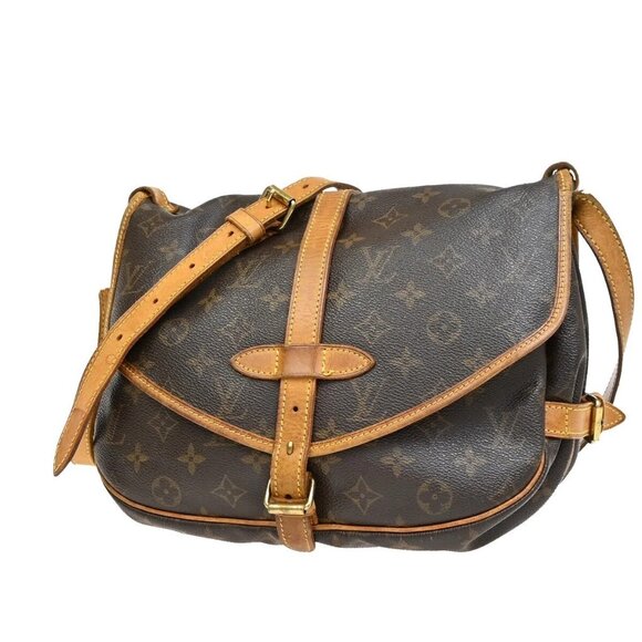 LOUIS VUITTON Logo Saumur 30 Shoulder Bag Monogram Leather Brown - Picture 2 of 16